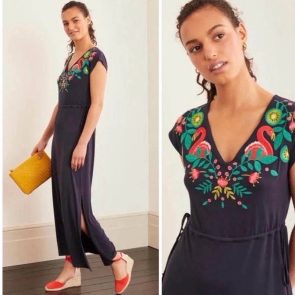 Boden Embroidered Maxi Dress with Floral Design